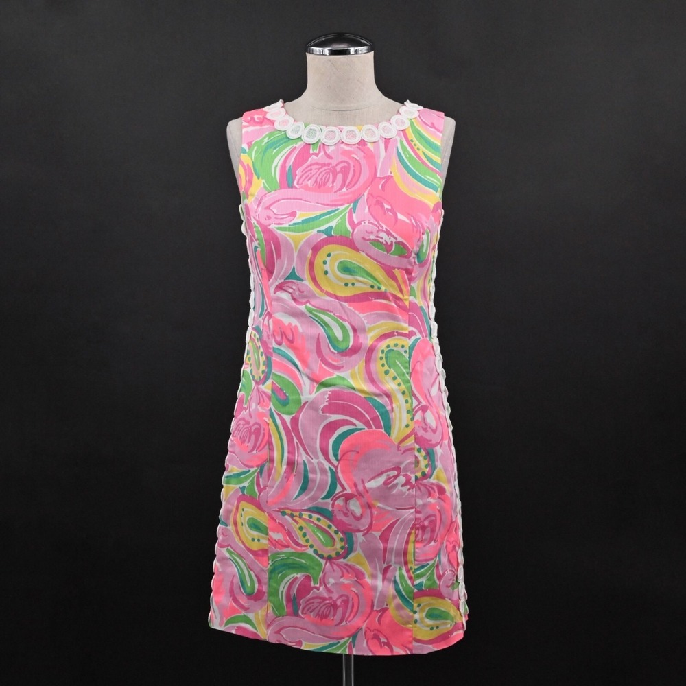 Lilly Pulitzer Mila Dress Size 2 All Nighter Flamingo Pink Crochet Lace Shift